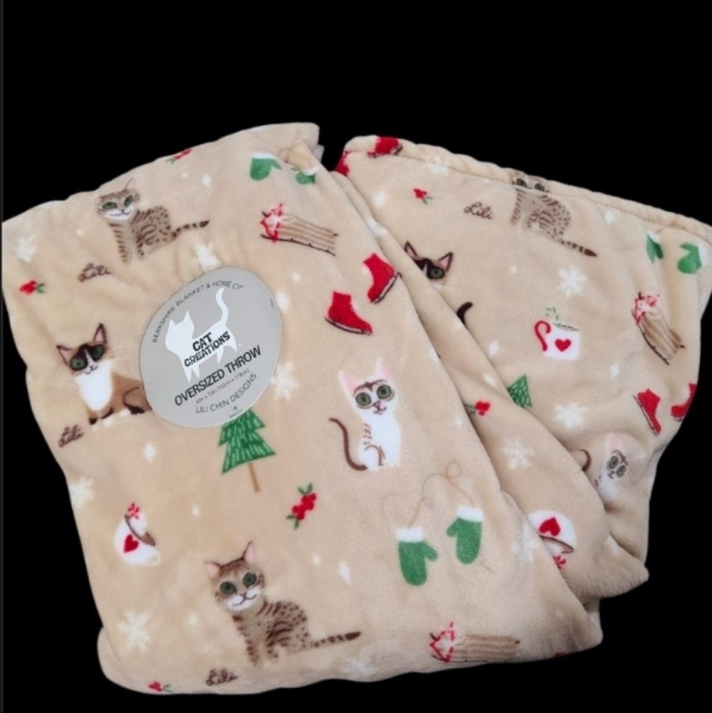 Berkshire Home Christmas Cat Soft & Cozy Oversized Throw Blanket NEW